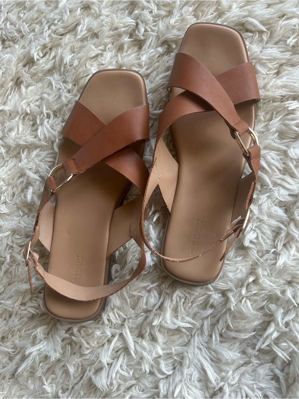 Old Navy Brown Cross-Strap Women's Sandals with Gold Accent